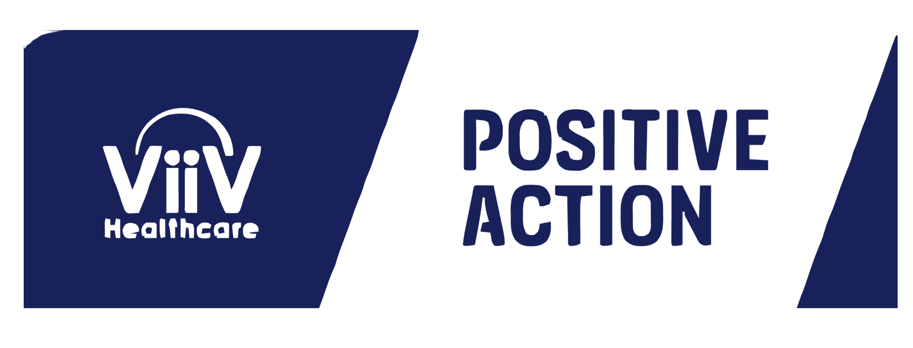 A blue logo featuring the text "ViiV Healthcare" on the left and "Positive Action" on the right, set against a white background.