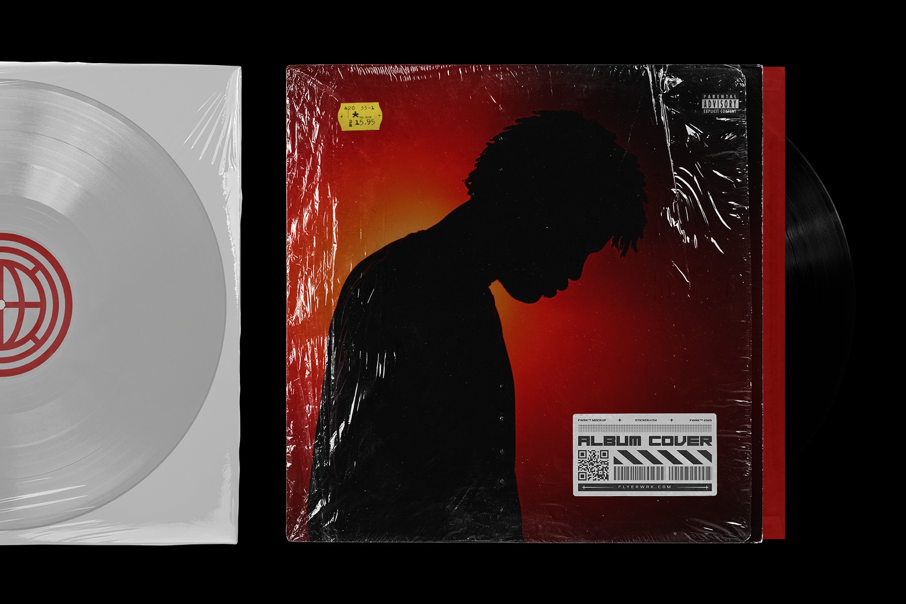 Vinyl record mockup bundle design preview showing customizable album sleeve artwork