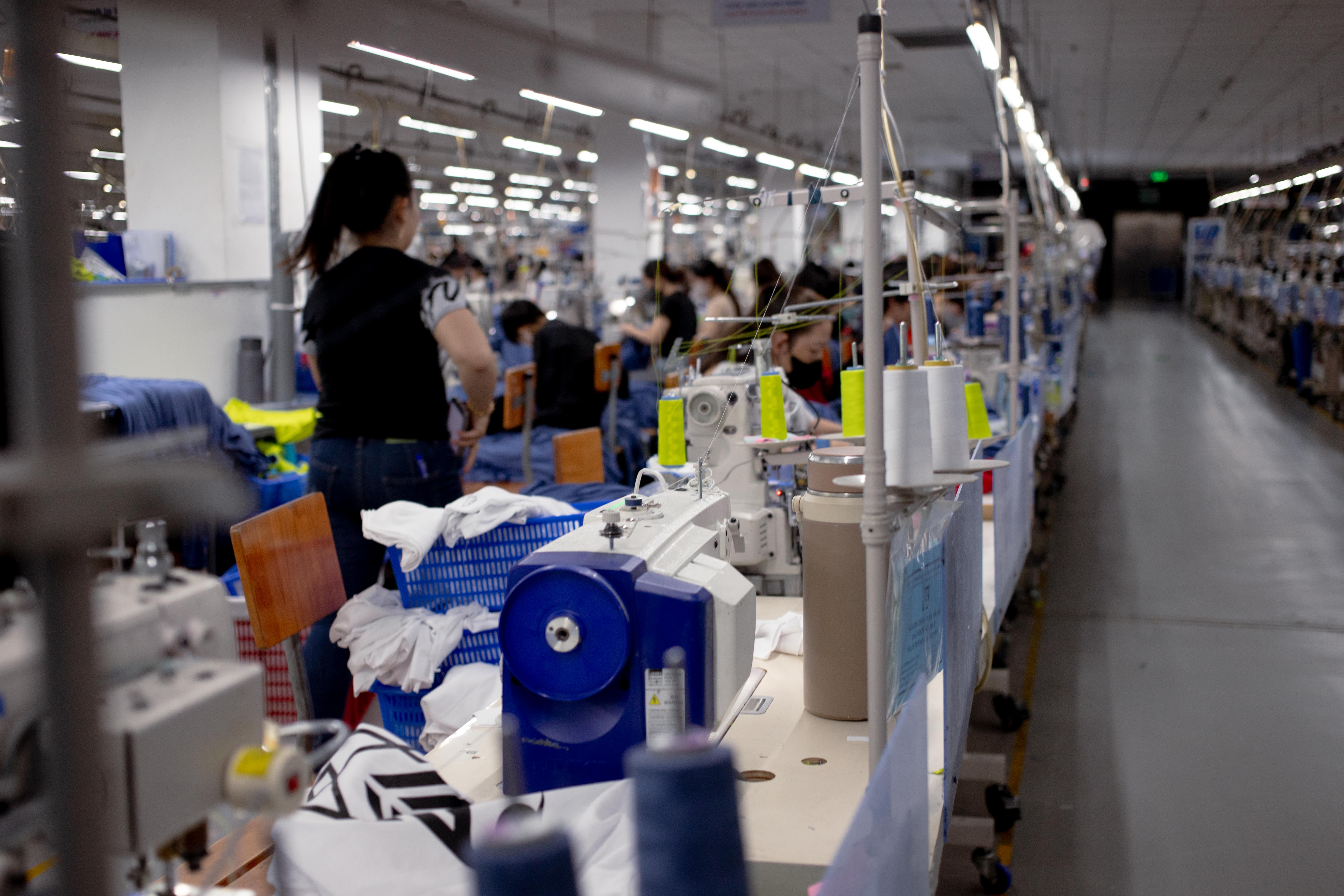 Vietnam apparel factory sewing line