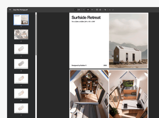 Preview of a tiny house plan preview for a custom design project