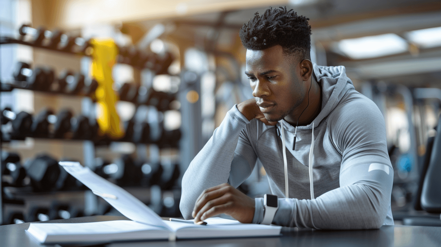 Person using a workout planner to schedule exercises.