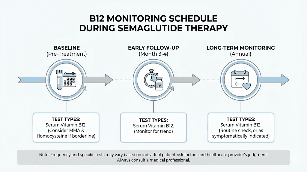 Vitamin B12 monitoring schedule during semaglutide methylcobalamin therapy
