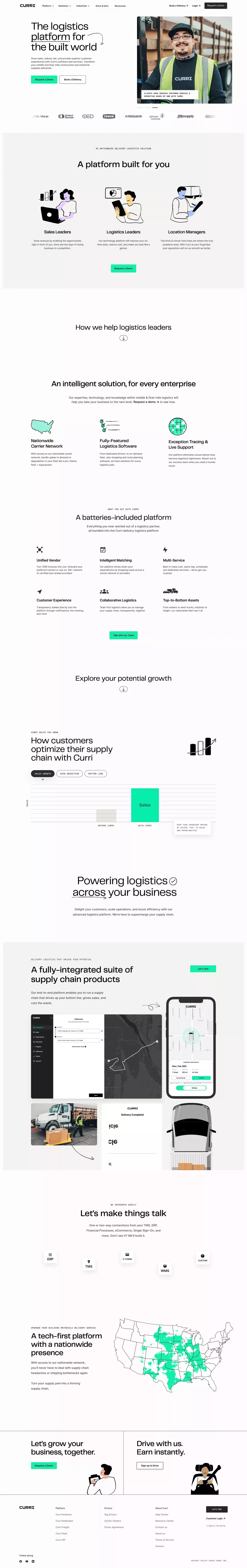 Curri landing page screenshot showcasing Travel and Tech design