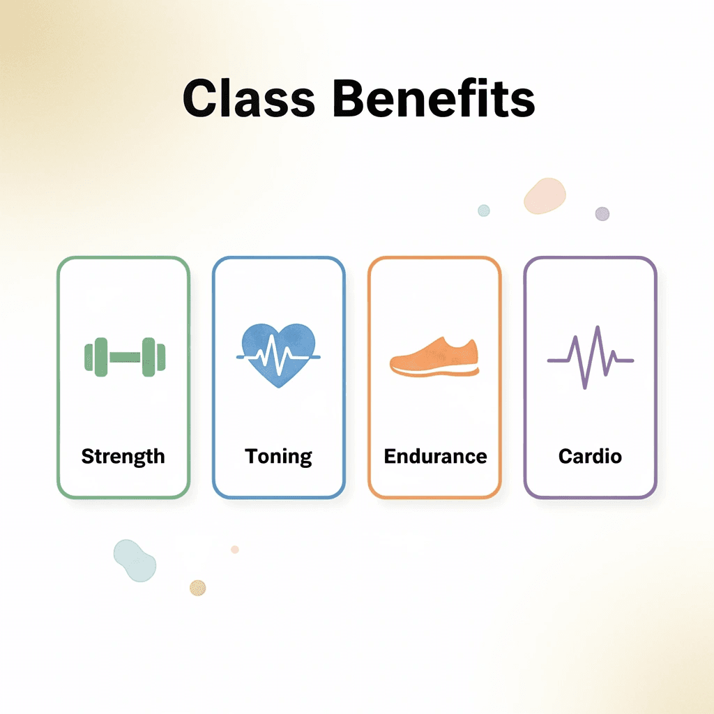 Infographic showing four core benefits of a Lagree Megaformer class