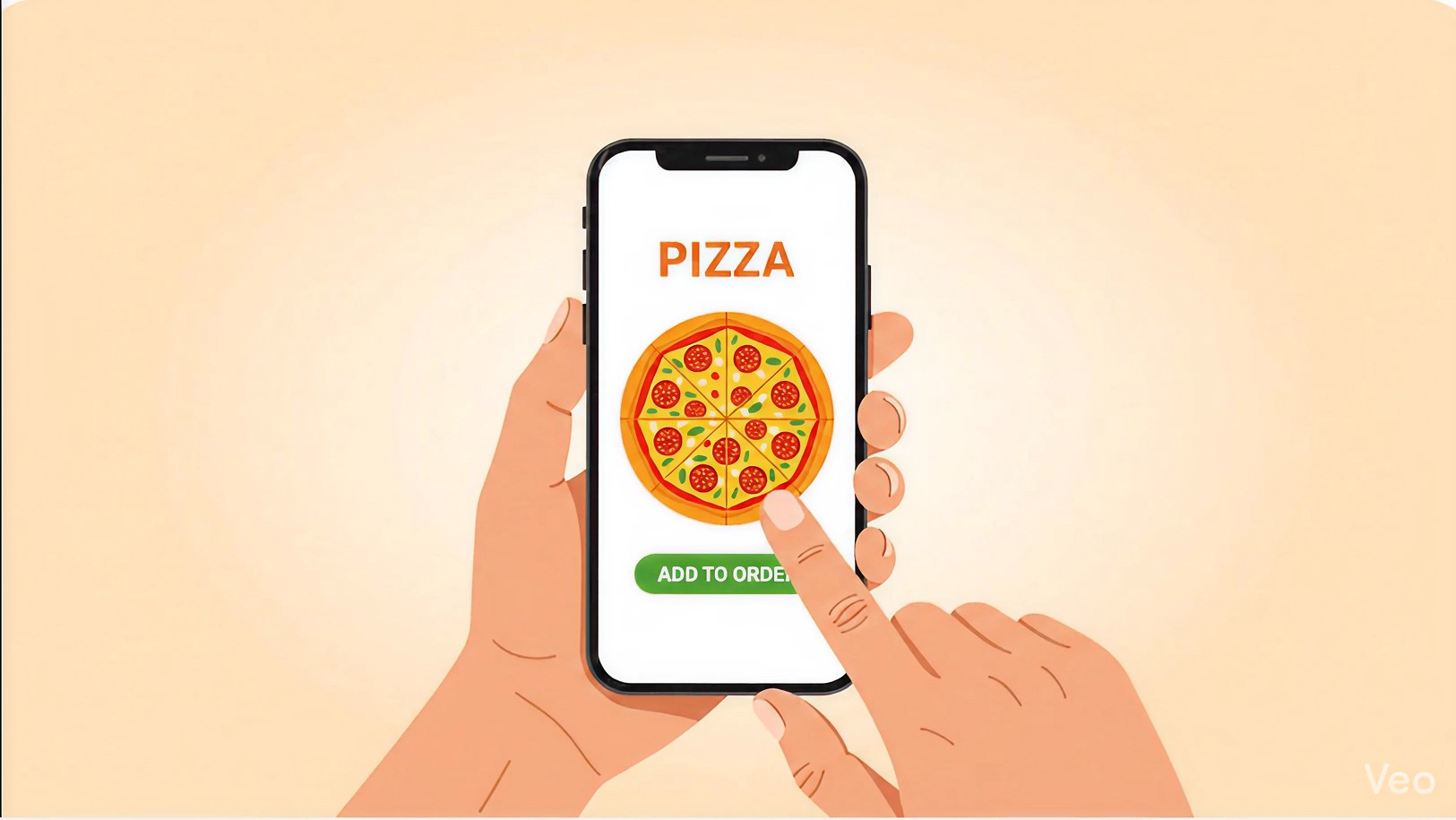 Ordering pizza online on a smartphone, add to order button.