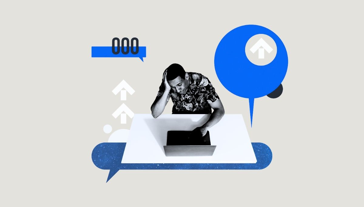 Person studying on laptop with arrows and speech bubbles, symbolizing preparation for Codesignal assessments.