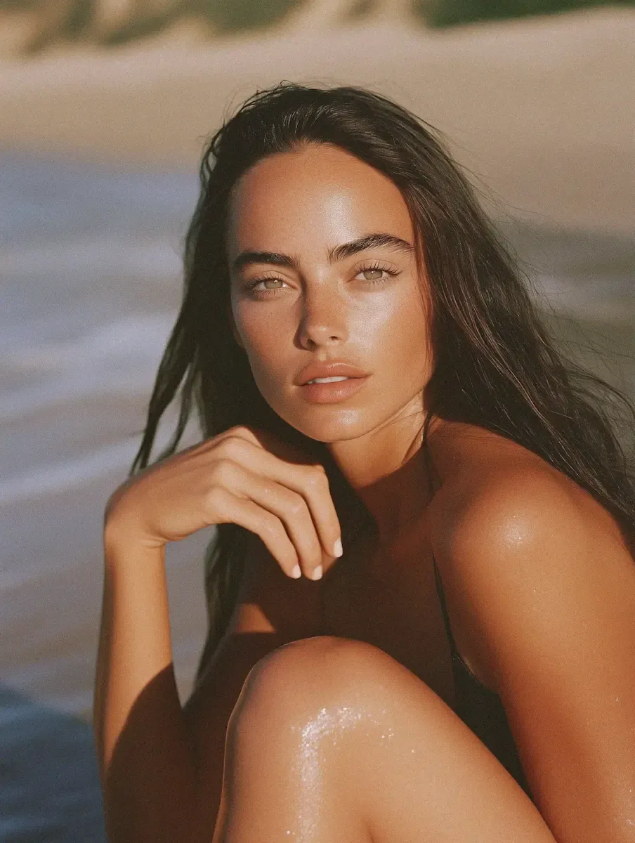 lady looking at camera on beach