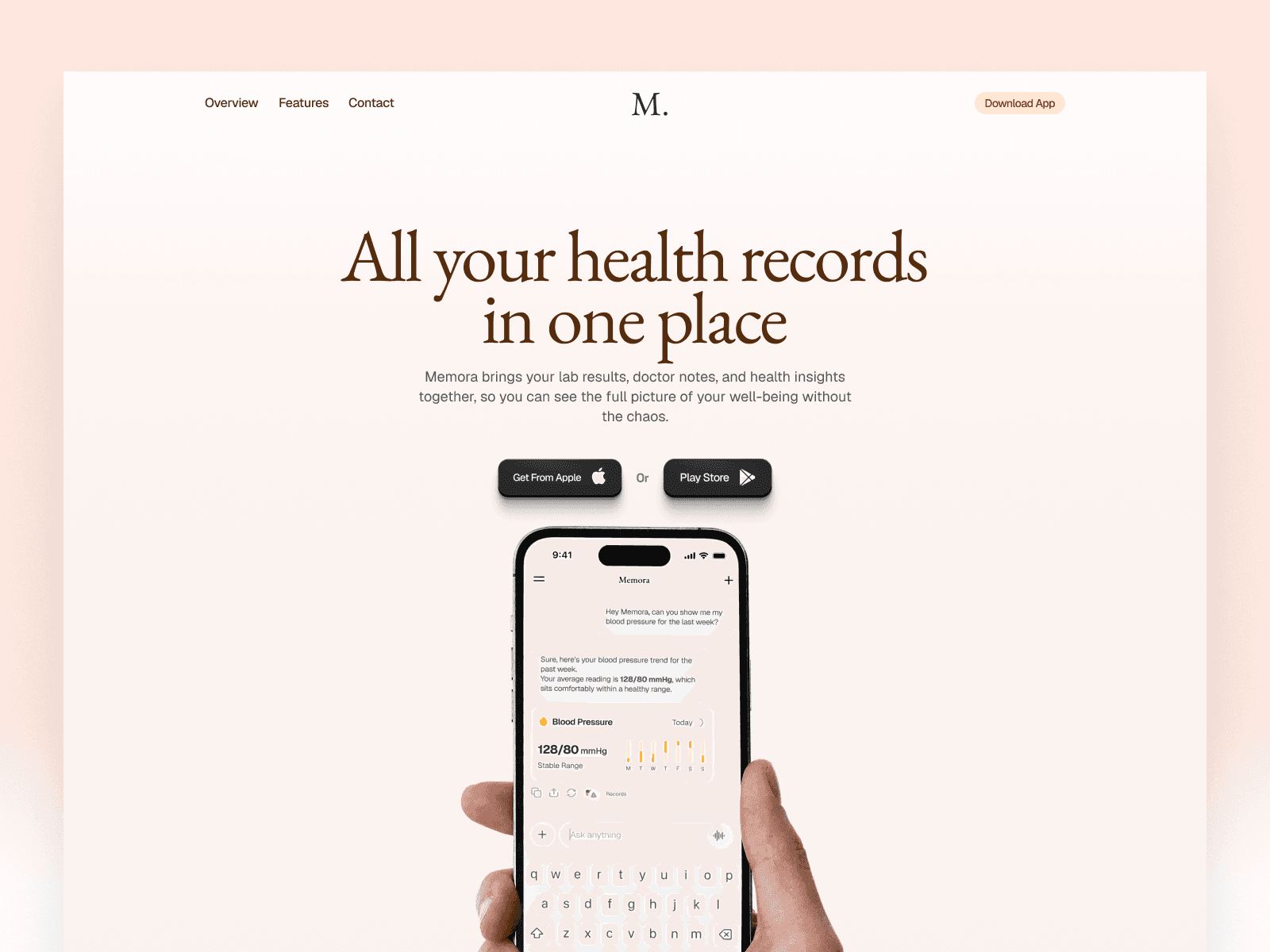 Memora app landing page