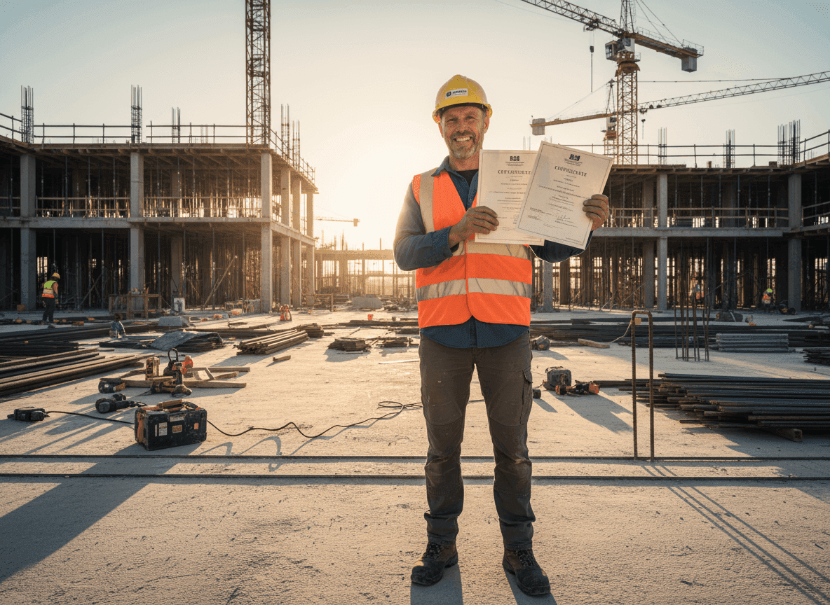 Operaio in cantiere con certificazioni secondo ccnl edilizia