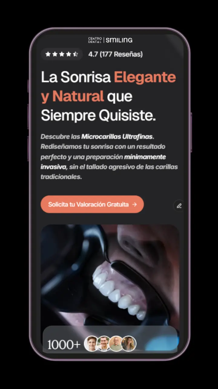 Mockup mostrando el diseño de una landing page responsive optimizada para conversión en dispositivo móvil