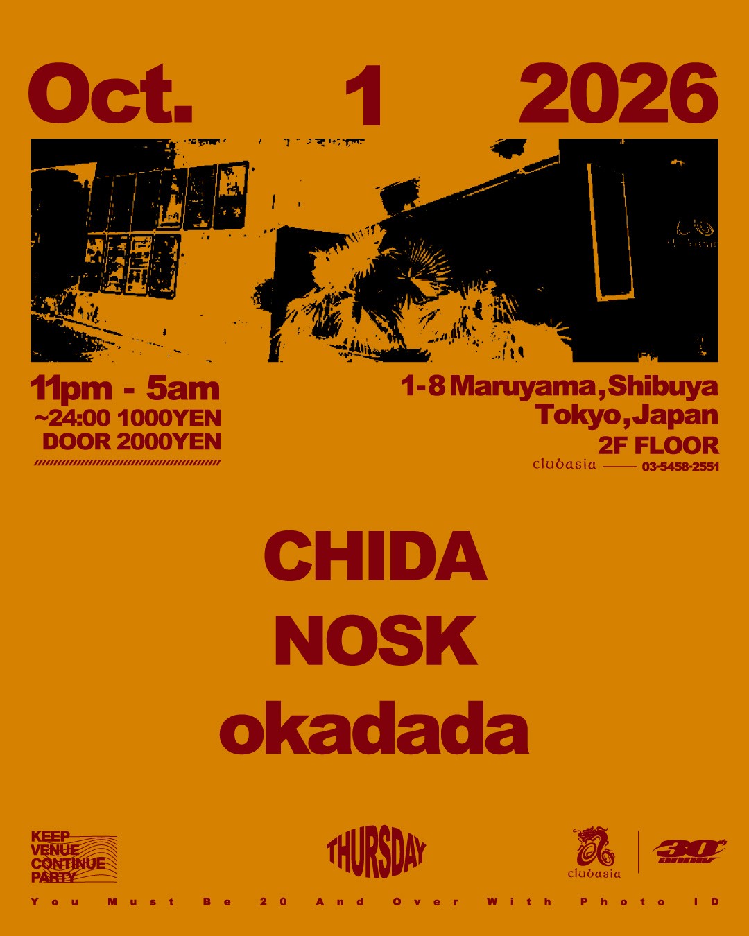 Flyer for club asia THURSDAY at clubasia
