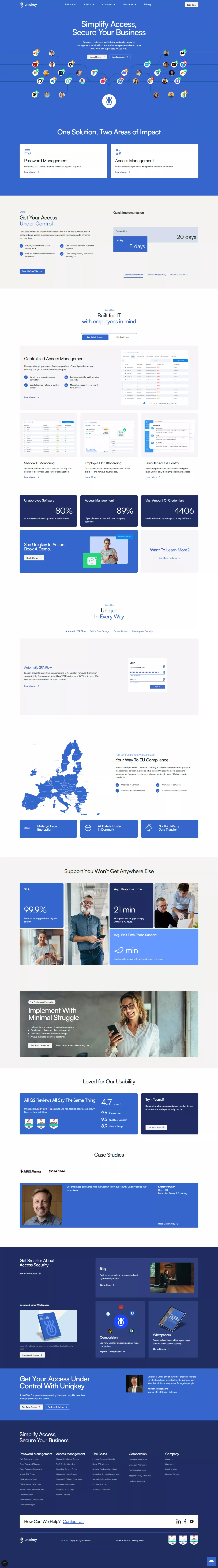 Uniqkey: Simplify Access and Secure your landing page screenshot showcasing Tech design