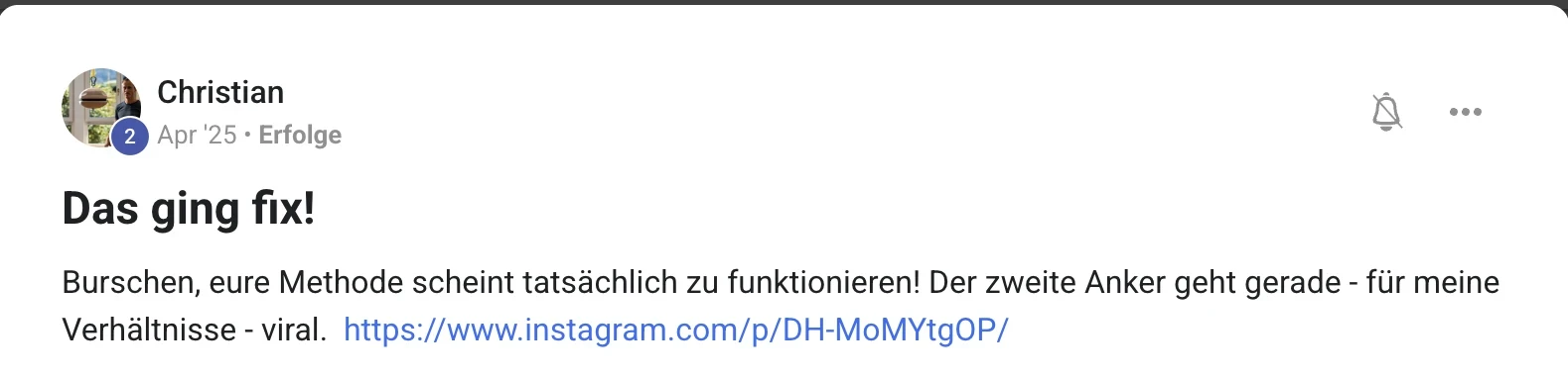 Kundenstimme KI Creator Akademie: Christians zweiter Anker-Beitrag geht viral
