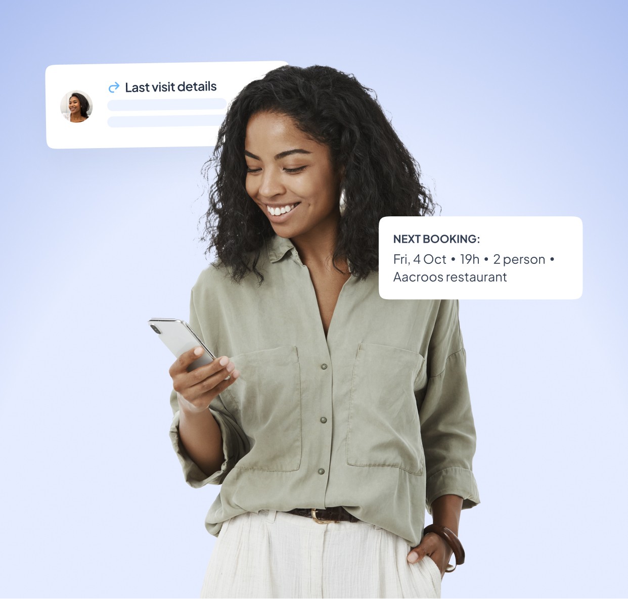 Restaurant staff member using caller insights to personalize guest conversation in real time