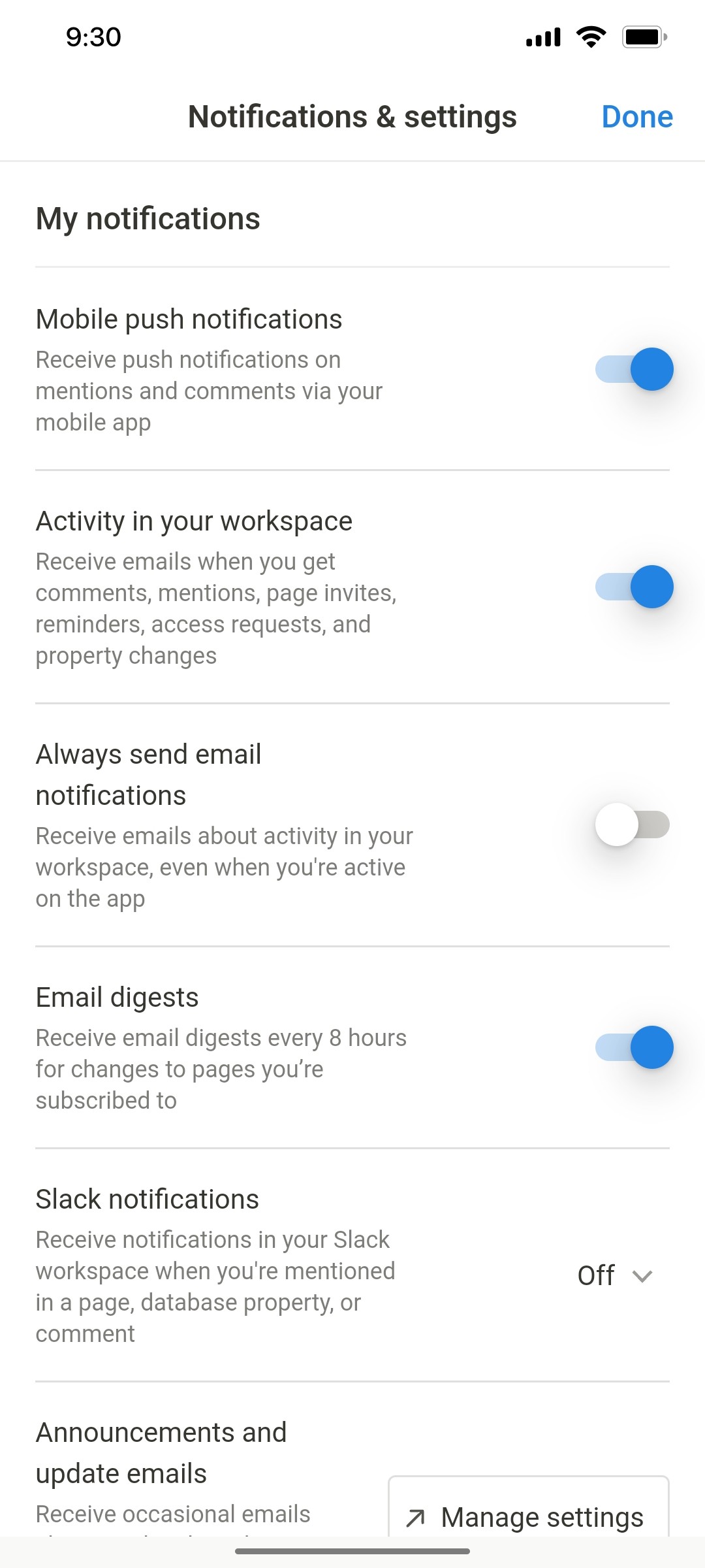 Notion App Notification & Setting Screen