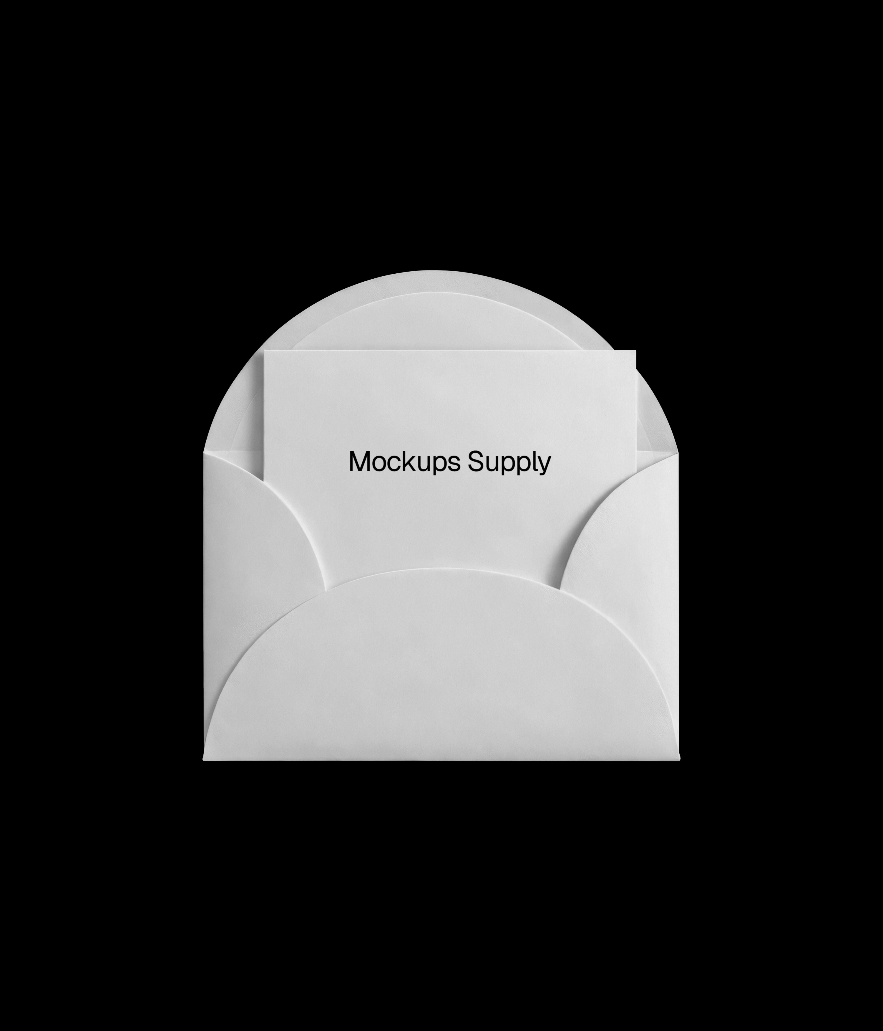 White open vertical envelope mockup with card on black background download on Mockups Supply