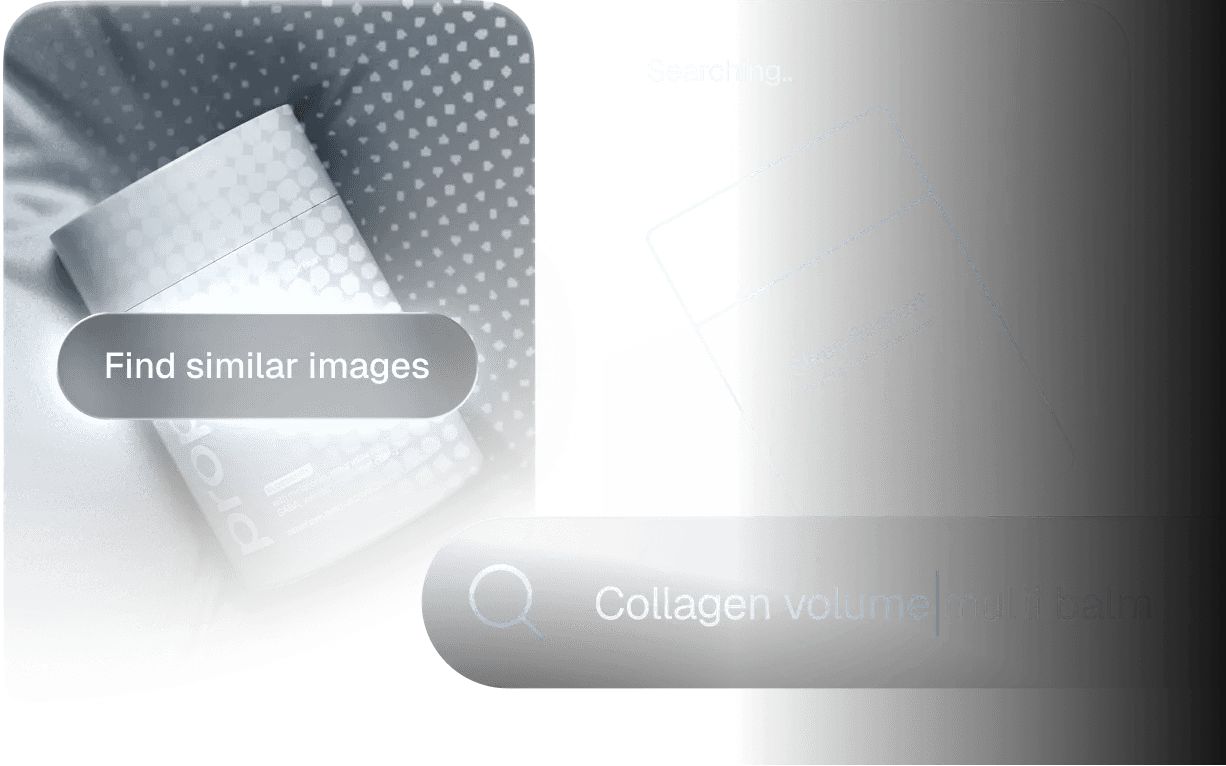 Product image search with a Find similar images button and a search for collagen products