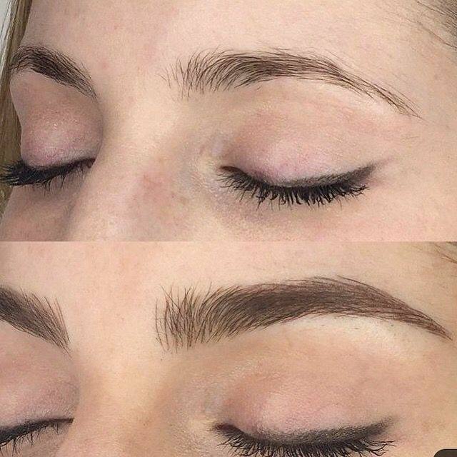 Before and after Powder Brows tattoo in Los Angeles.