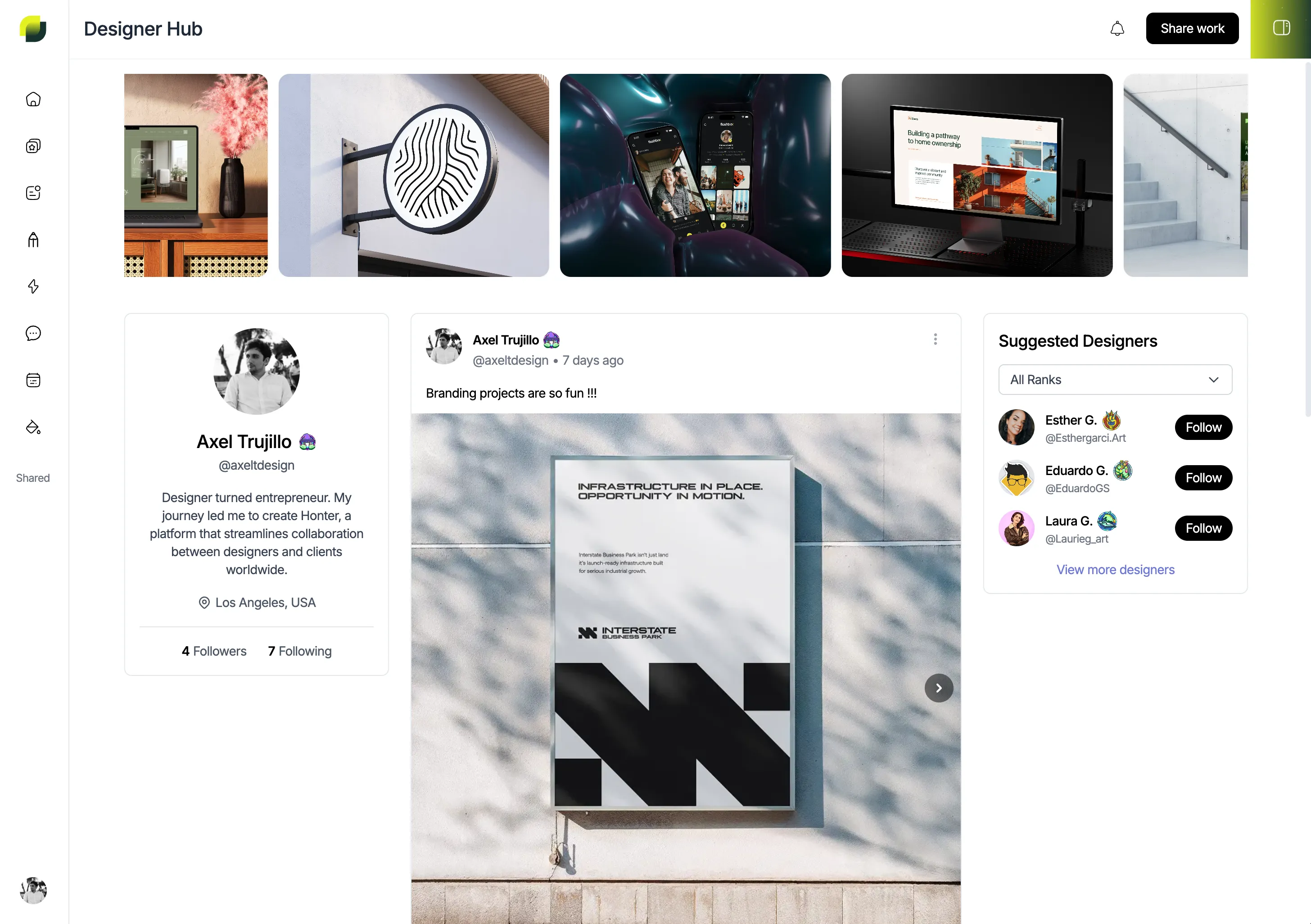 Feed comunitario de Honter para conectar con otros creativos e inspirarse