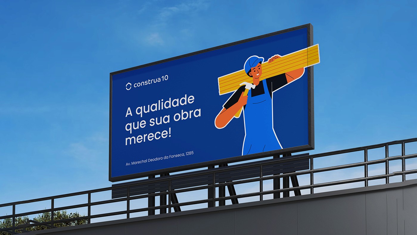 Outdoor com slogan e ilustração da marca