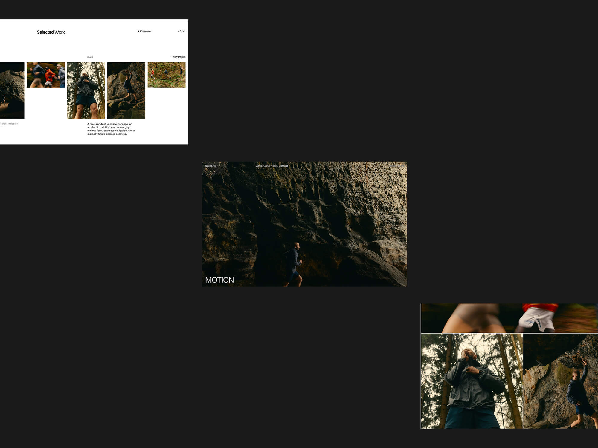 Three screenshots of the Norin website on a graphic display