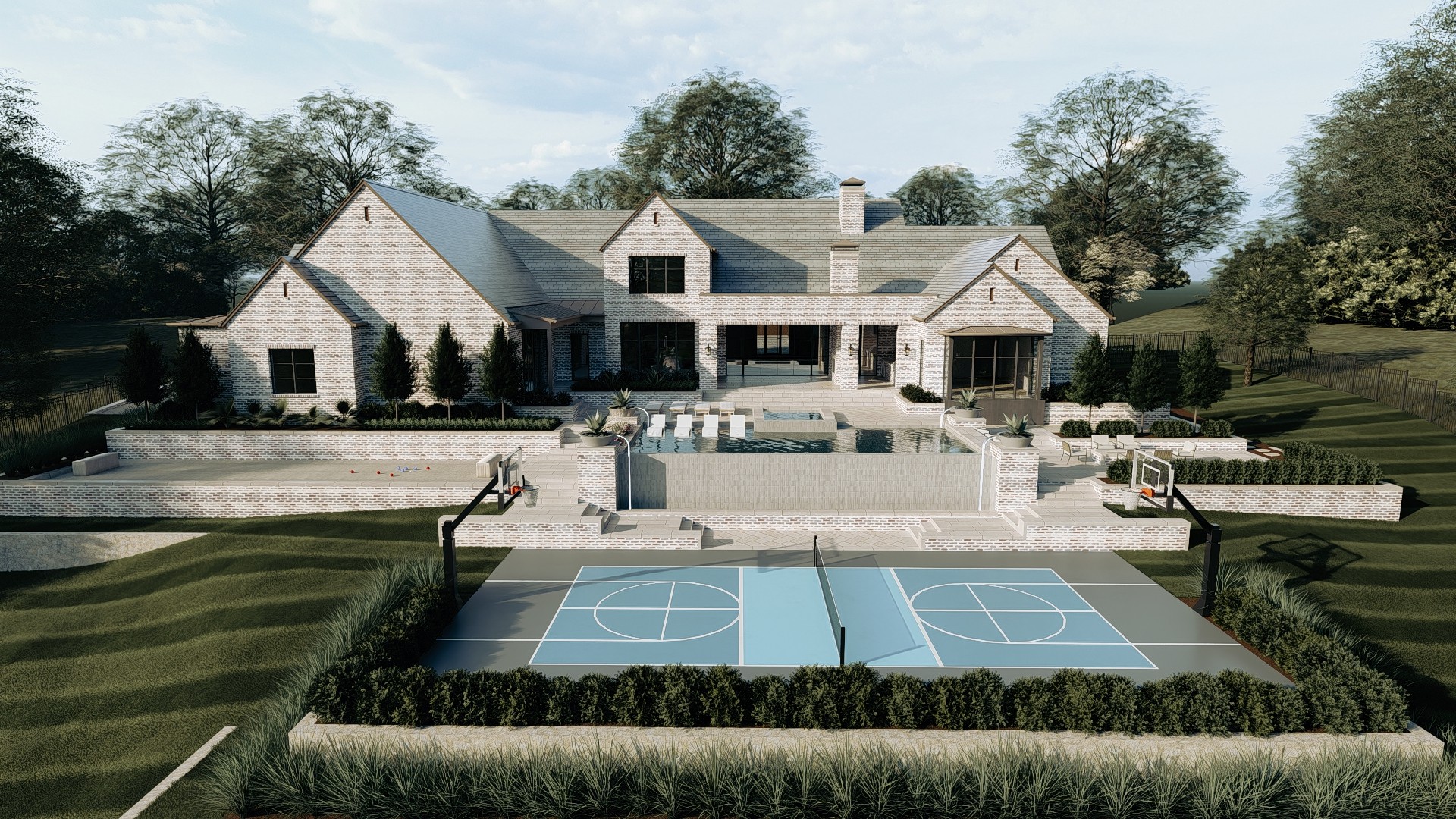 Rear pool and outdoor program at a Montrachet build — Blount Designs