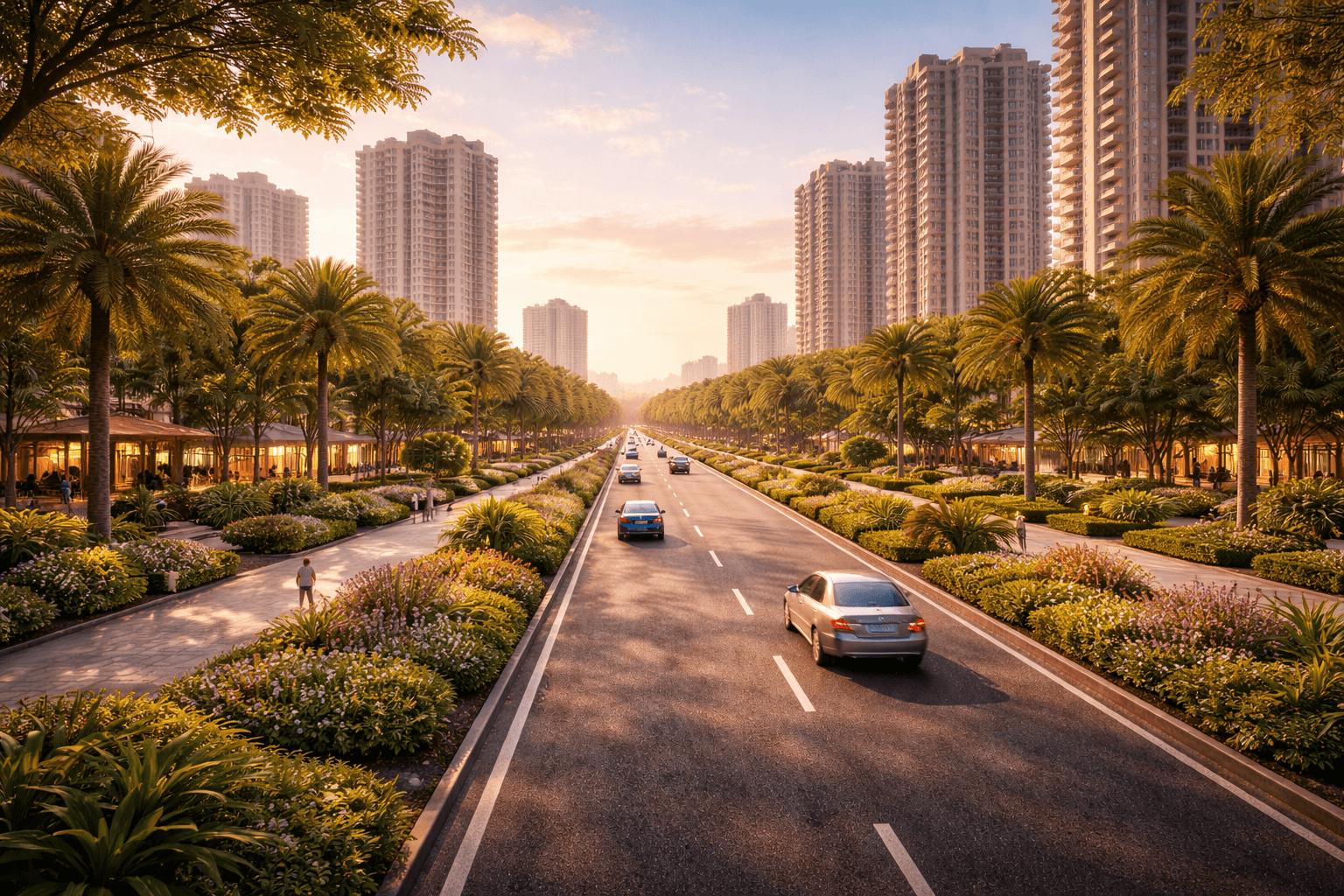 Wide urban street with minimal traffic and landscaped verges in Sector 36B Gurugram