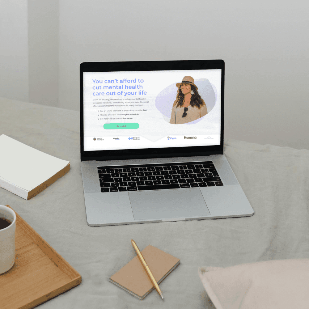 Laptop with landing page on it