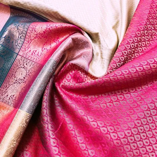 Cream Half & Half Semi Kanchivaram Art Silk Saree