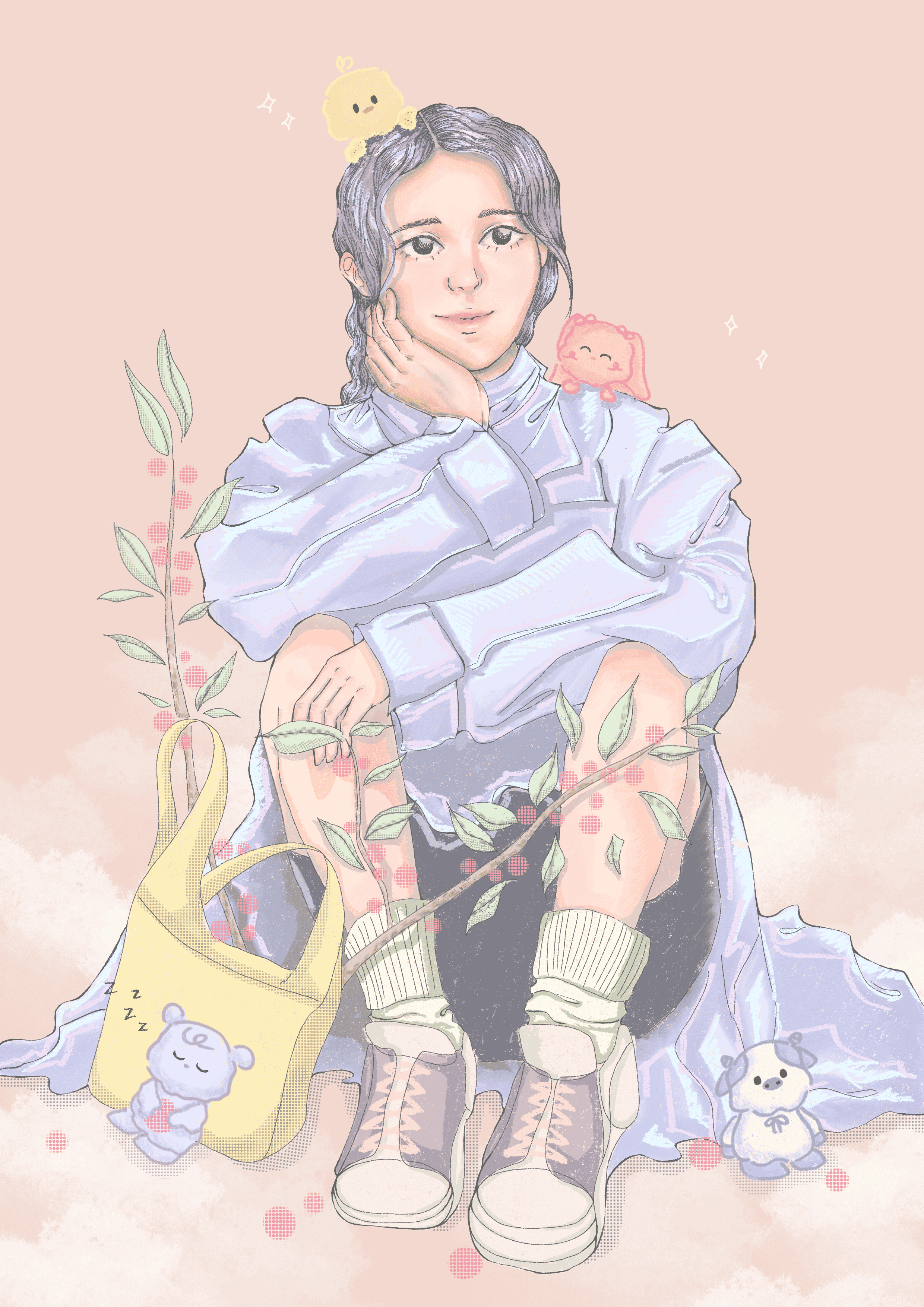 pink portrait illustration