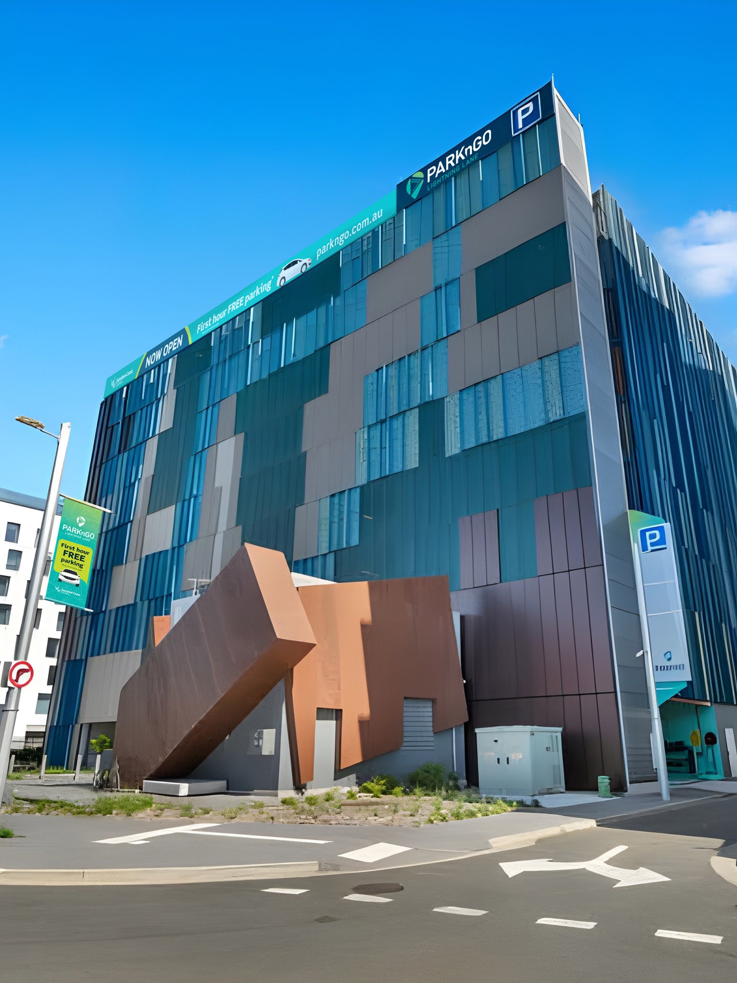 Branded signage for multi-story carpark launch event