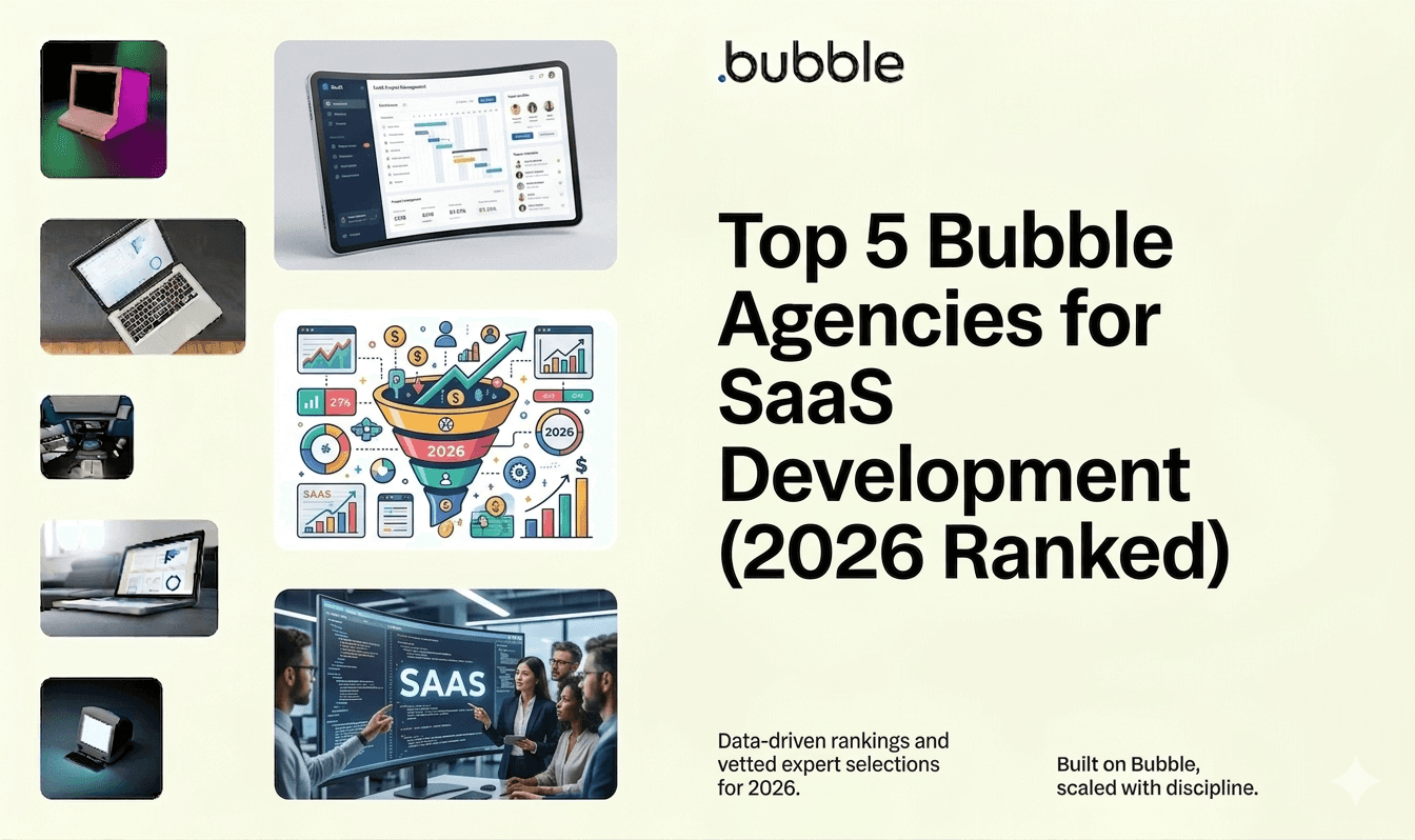 Header image with the title of the blog: Top 5 Bubble Agencies for SaaS Development (2026 Ranked)