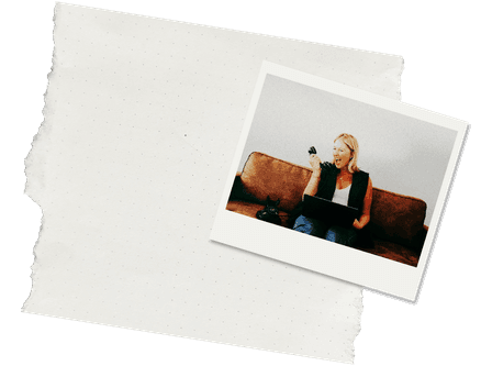 polaroid of woman shouting into a rotary telephone.