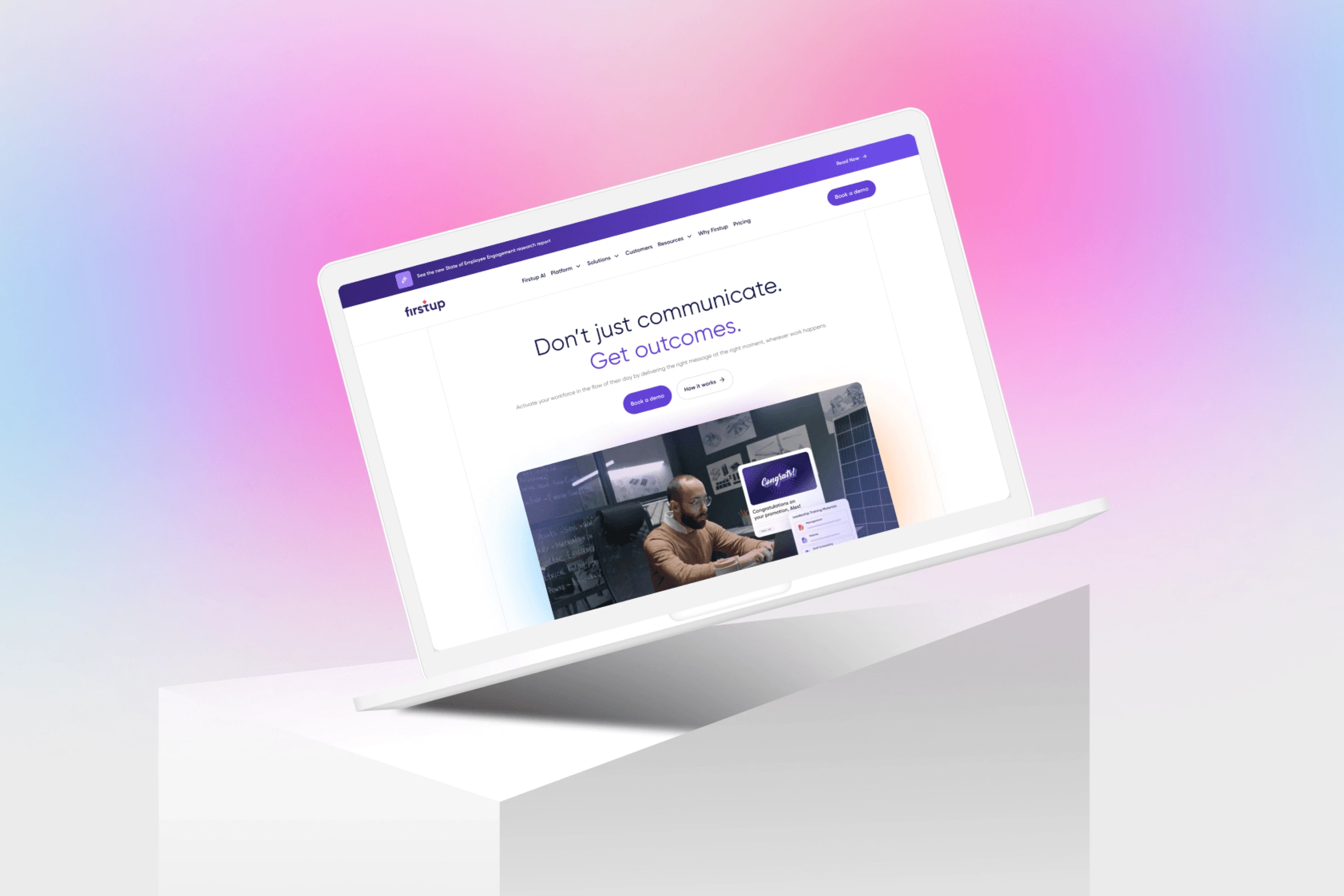 Firstup website homepage in desktop monitor