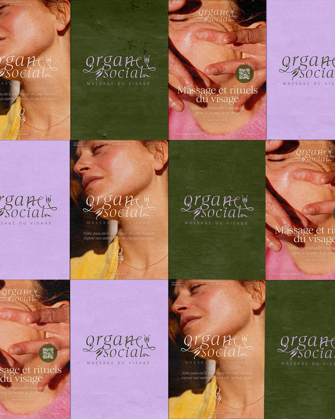 logo et univers graphique organique conçus pour la marque de massage visage Organe Sociale