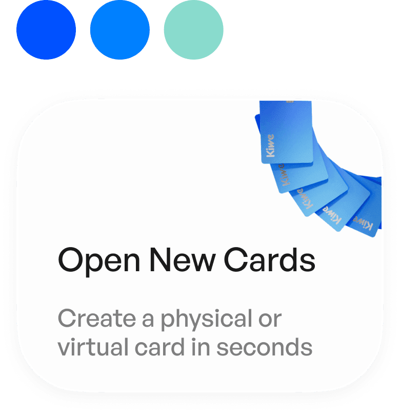 Open New Cards UI screen with virtual card visuals — fintech onboarding concept