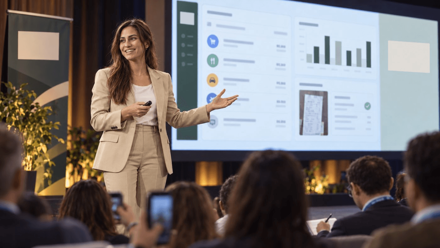Ashley Gross presenting on a conference stage