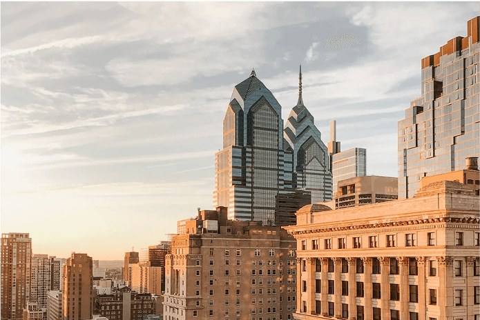 Skyline of Center City, Philadelphia. Shot from 123 S Broad St, Suite 2435