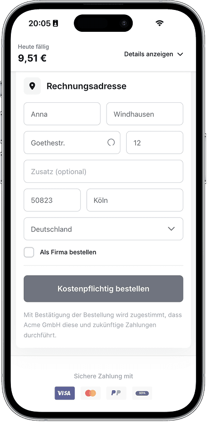 Der Checkout von Fynn dargestellt auf einem Iphone