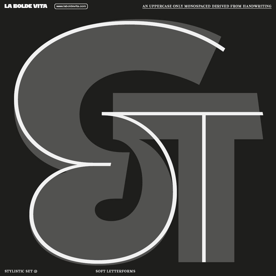 a huge alternate ampersand of Swono with two overlaying weights in white and dark grey