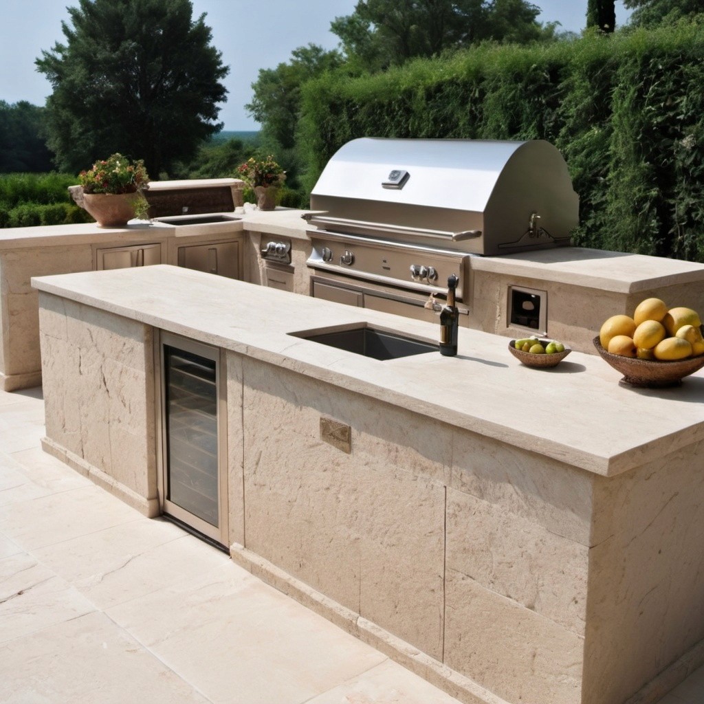 Luxury limestone outdoor kitchen