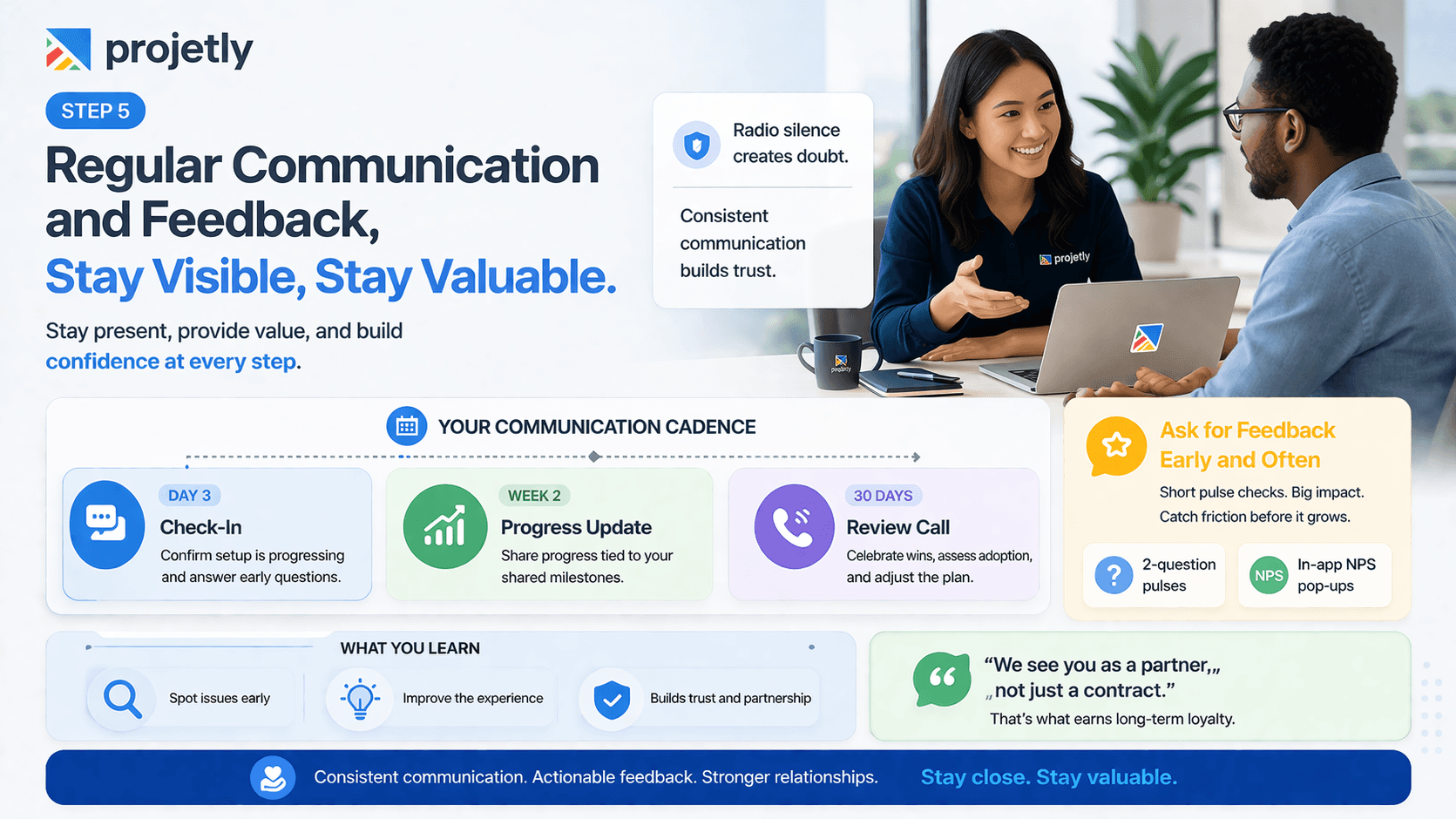Step 5: Regular Communication and Feedback,  Stay Visible, Stay Valuable&nbsp;