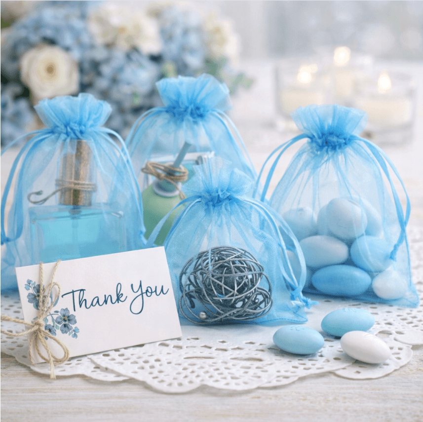 woreczki z organzy niebieskie