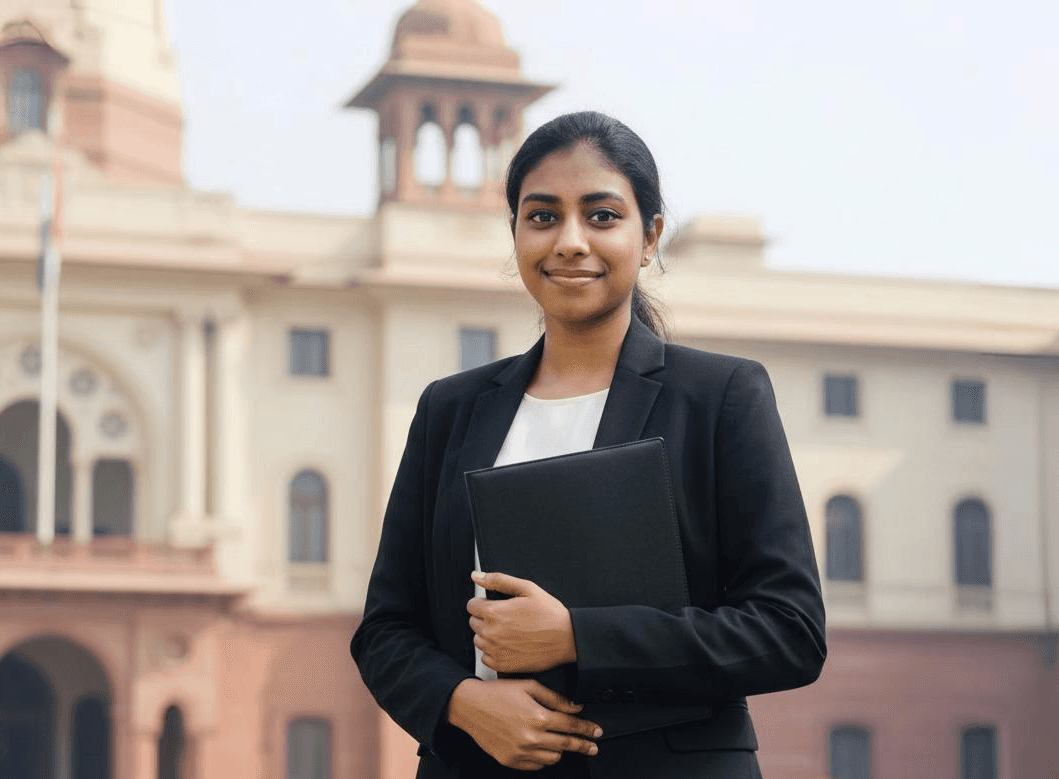 Lasya, a legal advisor standing infront of a court building