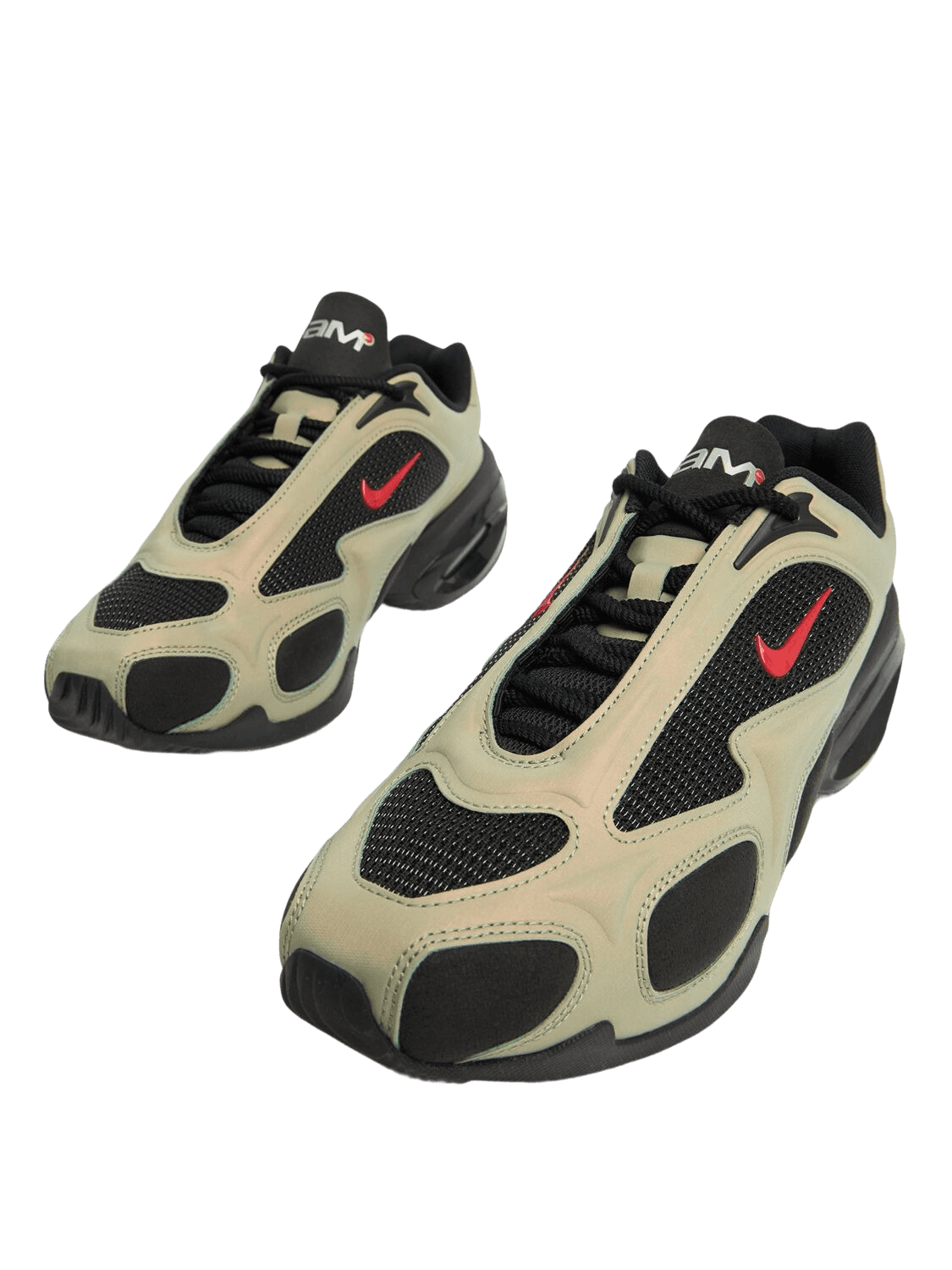 45 degree shot of a pair of army green sneakers