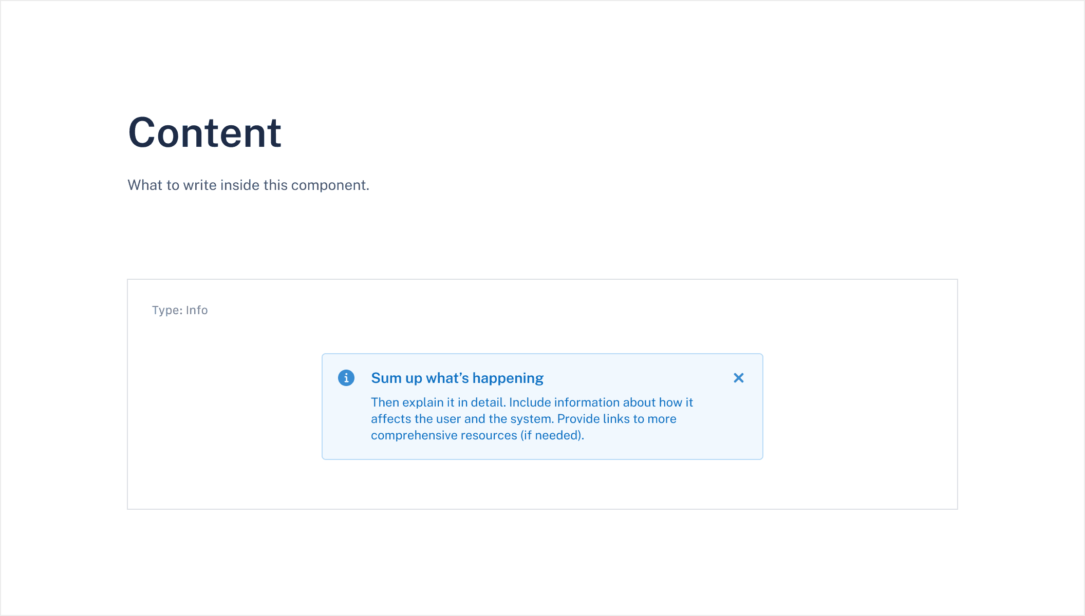 A page from the design system documentation. It contains information about the content guidelines based on an inline alert component.