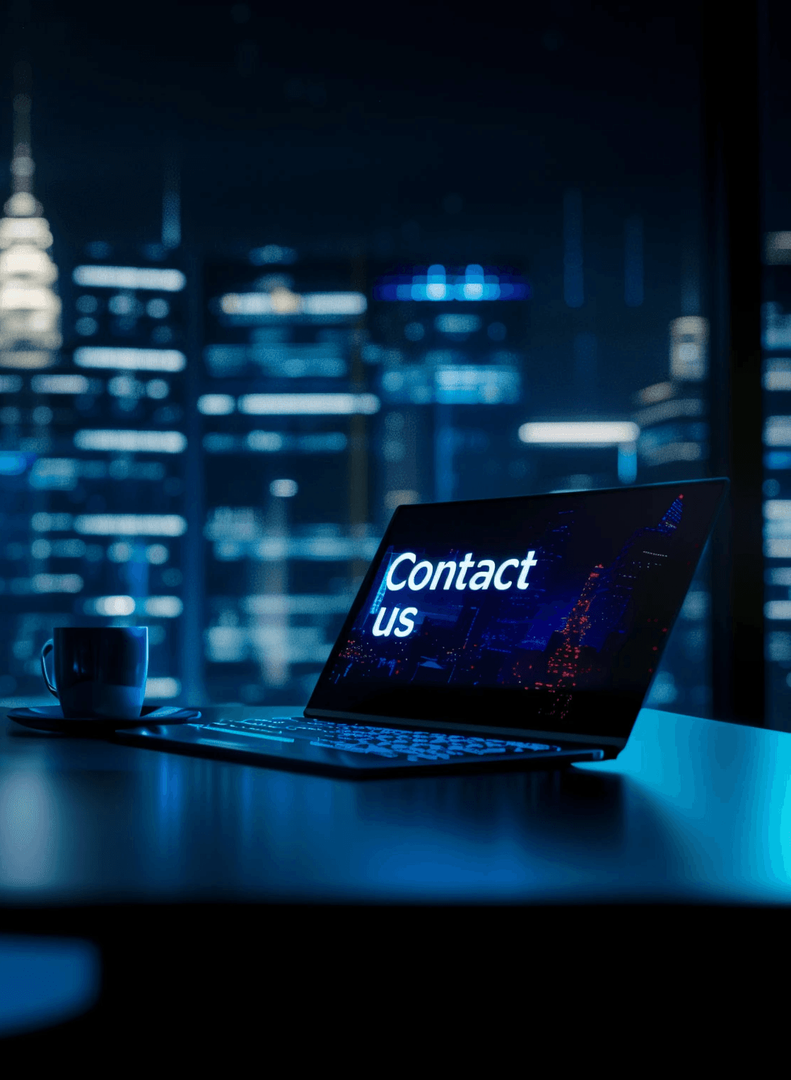 a Laptop in an office at night