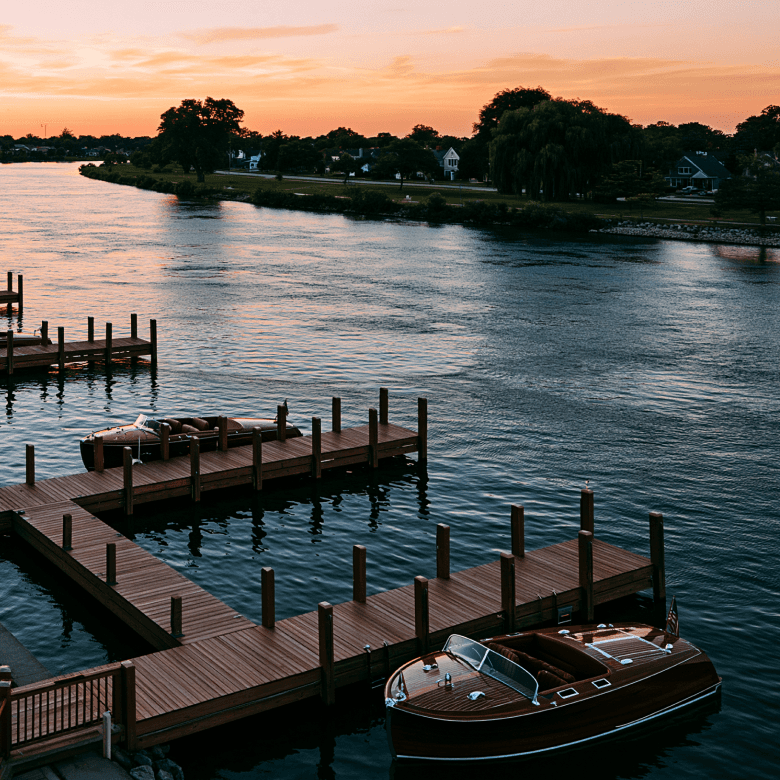 Algonac Michigan waterfront on the St. Clair River at golden hour