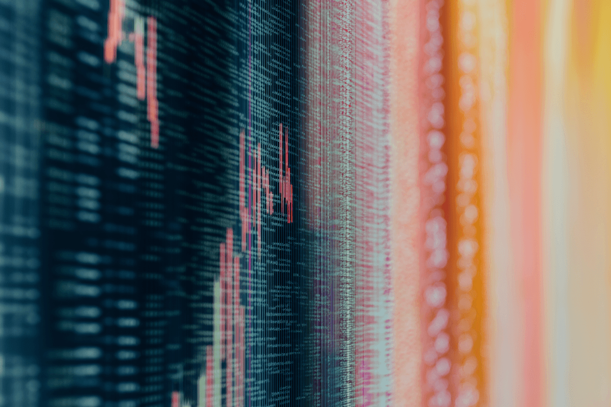 Stock market data with red and green fluctuations