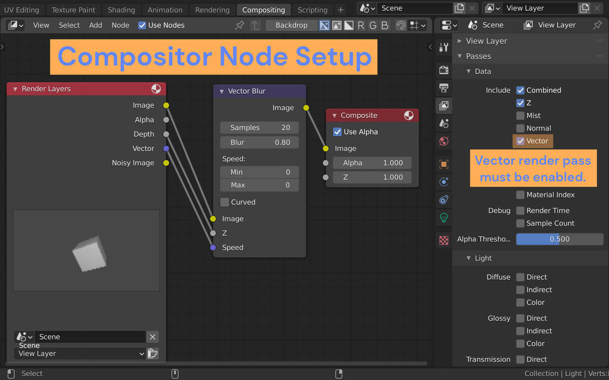 Compositor node setup and vector pass has to be enabled to add motion blur to your renders. Speed up your Blender 3D workflow with these tips!